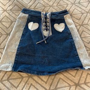 Lazy Oaf Heart Denim Skirt